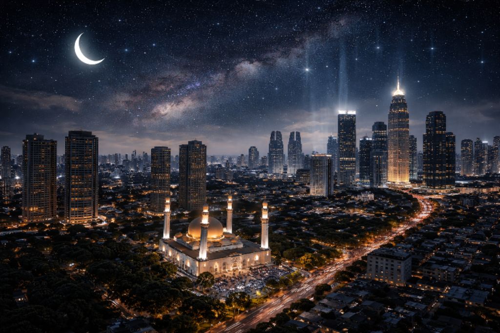 Ilustrasi malam Lailatul Qadar di masa kini.