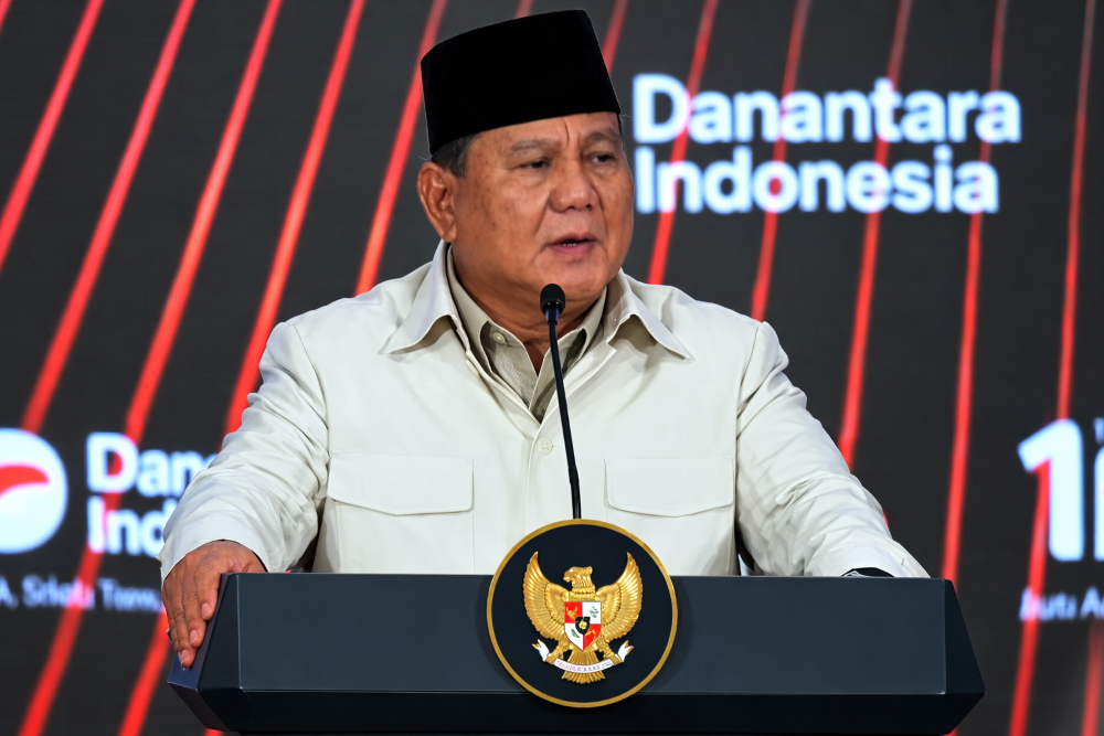 TEGAS: Dalam perayaan HUT Danantara ke-1 Presiden Prabowo Subianto menegaskan jangan berikan laporan palsu kepada saya. (Sumber: Sekretariat Presiden)