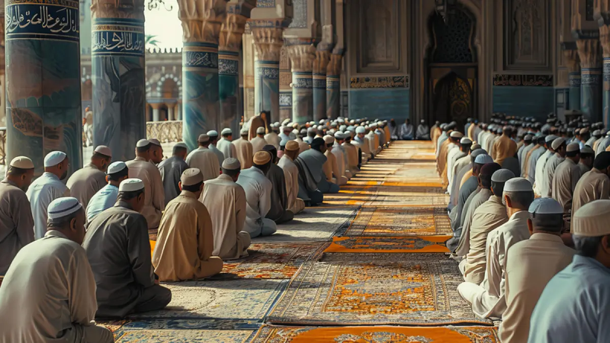 Ilustrasi suasana khusyuk pelaksanaan salat Id. (Freepik)