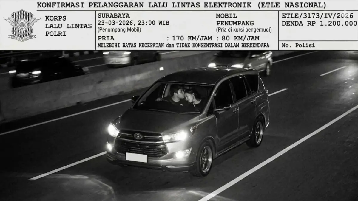 Foto tilang ETLE buatan AI yang viral di medsos. (Istimewa)