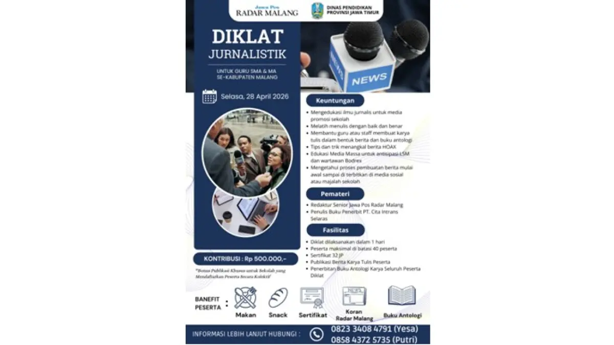 Pendaftaran Diklat Jurnalistik Guru SMA/MA Se-Kabupaten Malang Sudah Dibuka