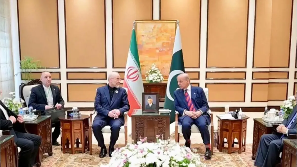 Pertemuan antara Perdana Menteri Muhammad Shehbaz Sharif dengan Ketua Parlemen Iran Mohammad Bagher Ghalibaf di Islamabad, Pakistan, Sabtu (11/4). (@shehbazsharif)
