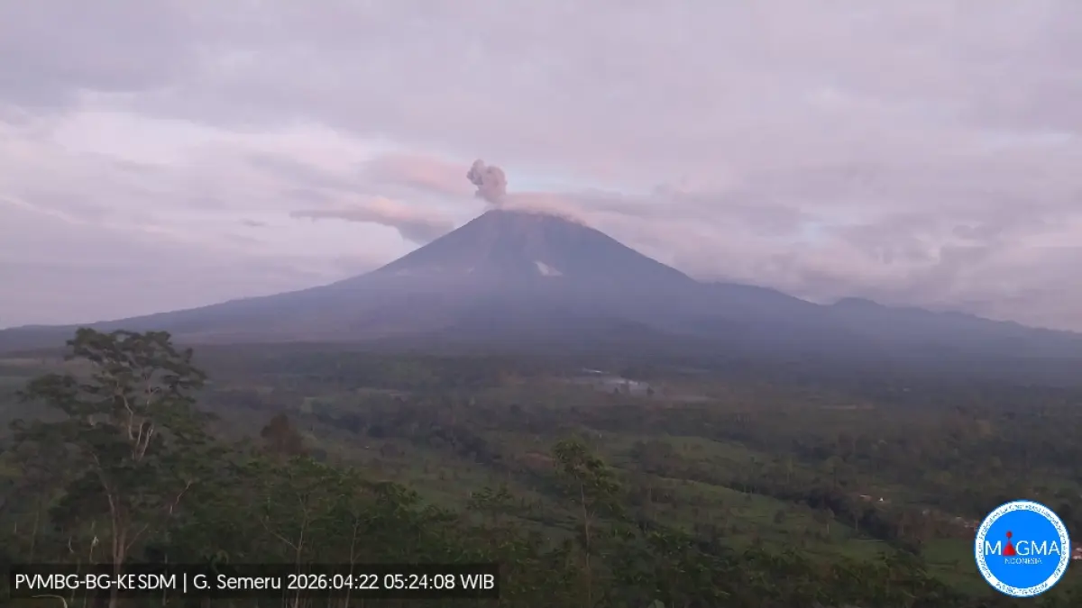 Rekaman aktivitas Gunung Semeru pada Rabu (22/4) pagi. (PVMBG Pos Pemgamatan Gunung Semeru)