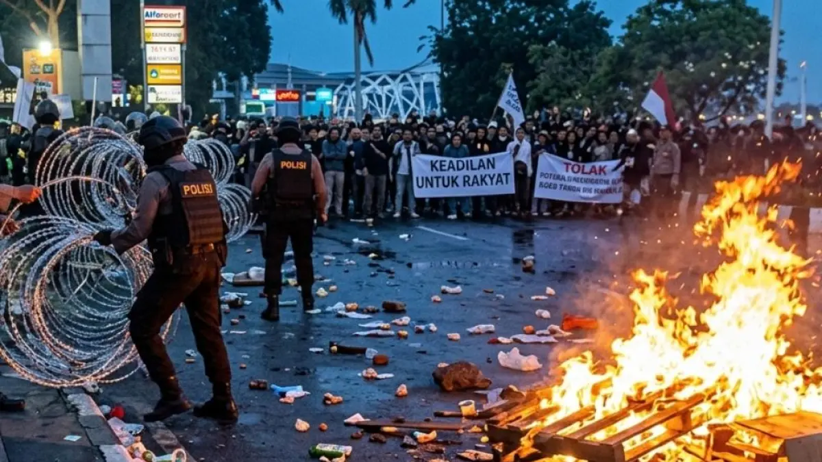 SITUASI RICUH: Aksi unjuk rasa warga Kaltim di depan Kantor Gubernur sempat bersitegang dengan aparat. (Sumber: Istimewa)