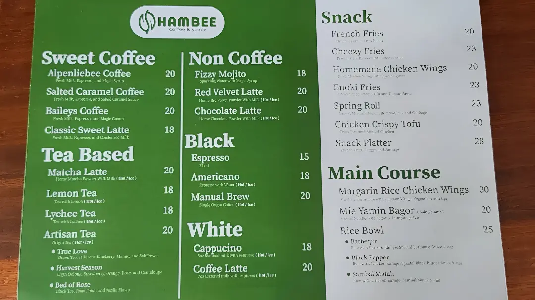 Daftar Menu Hambee Coffe Malang. (Ignatius / Google Maps)