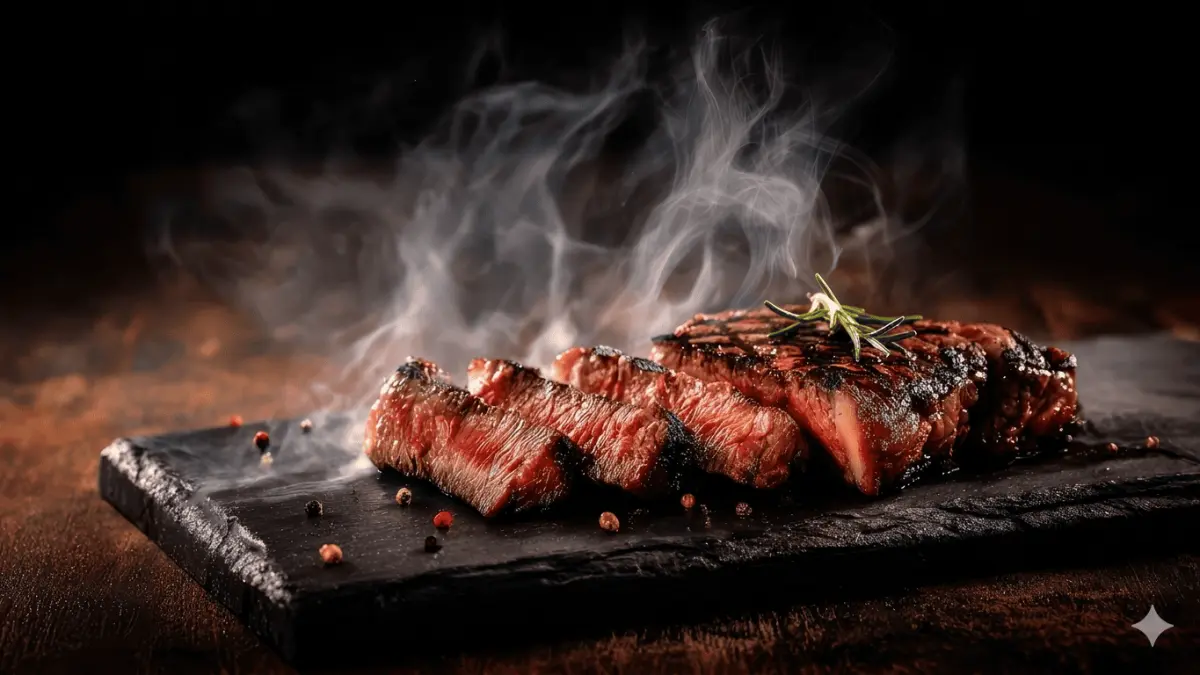 Potongan daging steak panggang yang masih panas dan mengeluarkan asap. (Freepik / Google)