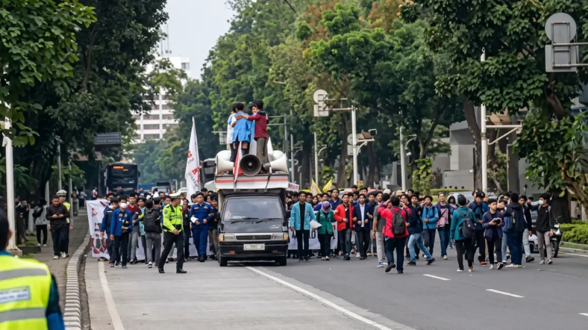 GELAR AKSI: BEM SI Gelar Aksi Demonstrasi di Jantung Ibu Kota, Tuntut Kenaikan Gaji Guru. (Sumber: Istimewa)