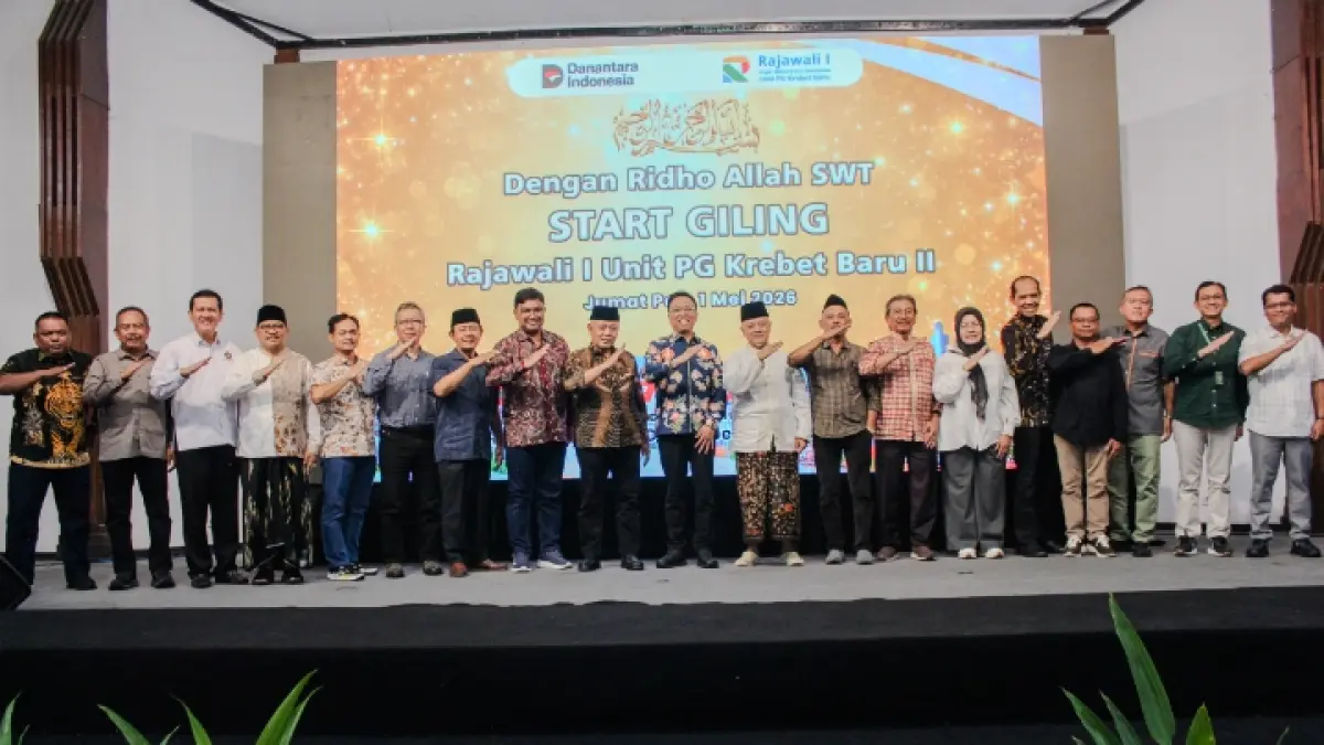 SINERGI: Seremoni pembukaan musim giling 2026 PG Krebet Baru turut dihadiri Deputi Bidang Koordinasi Tata Niaga dan Distribusi Pangan Kemenko Pangan RI Tatang Yuliono hingga Bupati Malang H M. Sanusi.