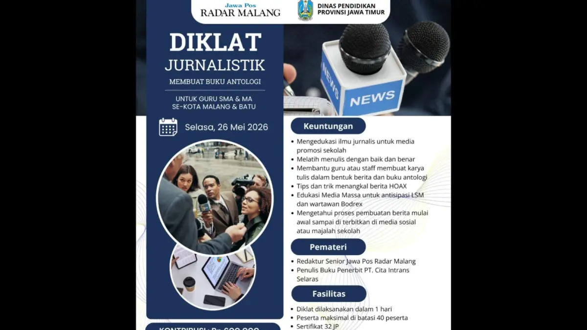 Pendaftaran Diklat Jurnalistik Guru SMA Se-Kota Malang dan Kota Batu 2026 Mulai Dibuka
