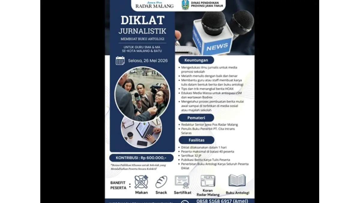 Segera Daftar, Kuota Peserta Diklat Jurnalistik SMA/MA Se-Kota Malang dan Batu Hanya untuk 20 Orang