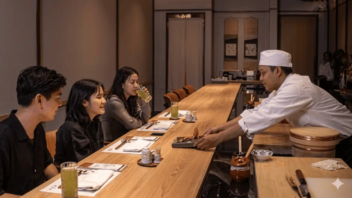 Seorang chef menyajikan hidangan ke pelanggan. (Beautynesia / Google)