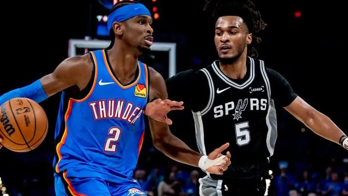 San Antonio Spurs memenangi pertarungan sengit melawan Oklahoma City Thunder dengan skor 122-155 dalam dua babak overtime di Game 1 Final Wilayah Barat NBA 2025/2026. (Instagram @spurs)