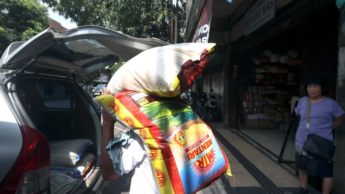 BELUM MELONJAK: Seorang kuli angkut di Pasar Besar membantu pembeli membawakan sejumlah beras ke dalam mobil, kemarin. Pemkot Malang mengklaim harga tetap terkendali, hanya saja untuk komoditas impor seperti kedelai terjadi lonjakan harga cukup tinggi