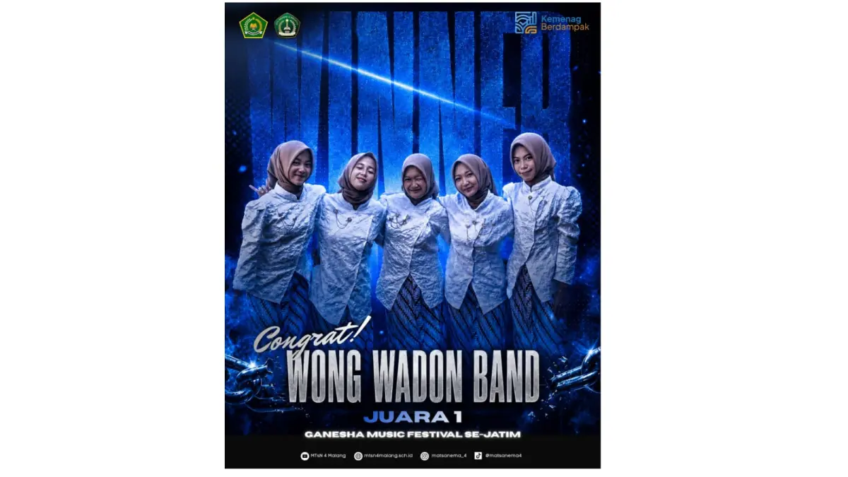 UNGGUL: Wong Wadon kembali mengharumkan nama madrasah dengan meraih Juara 1 pada ajang Ganesha Music Festival tingkat Jawa Timur.