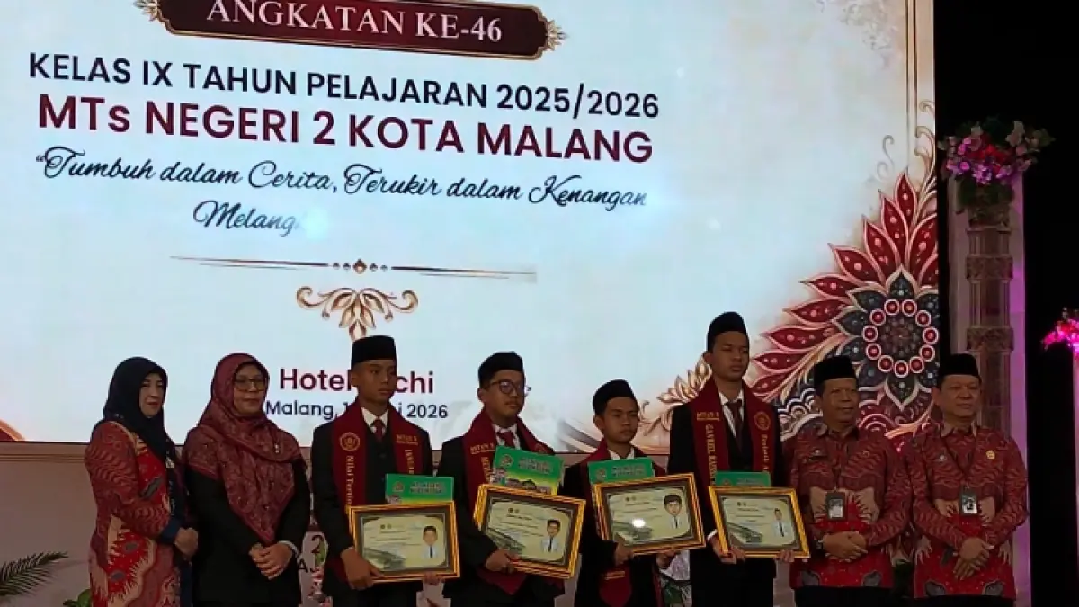 BERPRESTASI: MTsN 2 Kota Malang menggelar Purnawiyata Matsandatama Angkatan ke-46 Kelas IX Tahun Pelajaran 2025/2026.