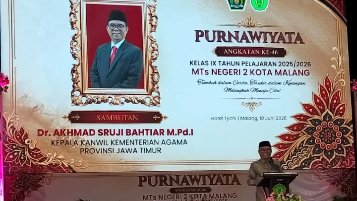 OPTIMISTIS: Kepala Kantor Wilayah Kementerian Agama Provinsi Jawa Timur, Dr. H. Akhmad Sruji Bahtiar, M.Pd.I saat memberi sambutan.