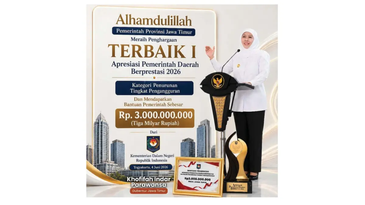 Pemprov Jatim Raih Penghargaan Pemda Terbaik dalam Penurunan Pengangguran