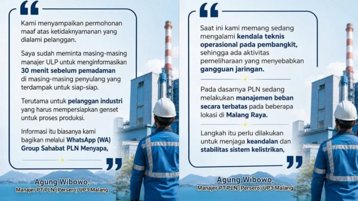 Jawaban PLN UP3 Malang soal pemadaman bergilir. (PLN UP3 Malang)