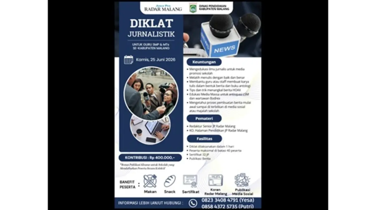 SEGERA DAFTAR: Diklat Jurnalistik tahun kedua untuk Guru SMP/MTs se-Kabupaten Malang.