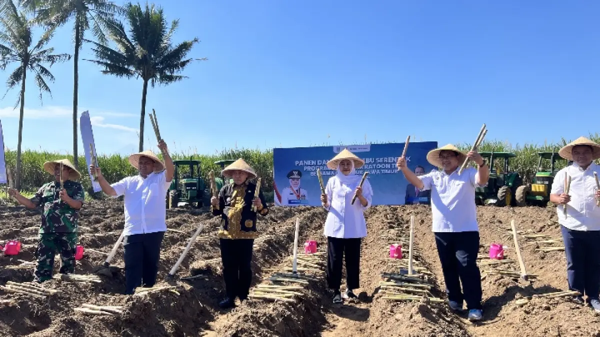 SINERGI: Sejumlah pihak yang turut menyukseskan Panen dan Tanam Tebu Serentak pada Program Bongkar Ratoon Tebu di Kabupaten Malang.
