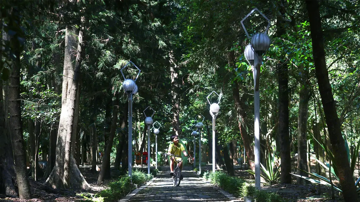 DISOROT WALHI: Salah satu anak bermain di Hutan Kota Malabar, kemarin (18/6). lokasi itu menjadi salah satu ruang terbuka hijau (RTH) yang terus dilestarikan.