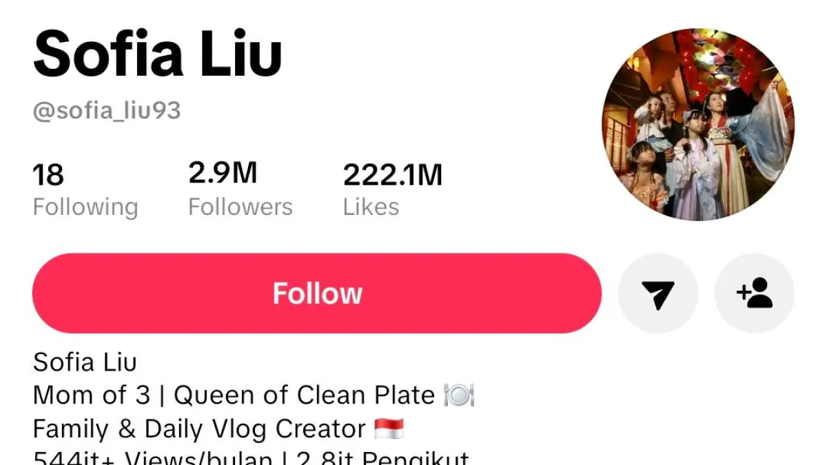 Akun Tiktok Sofia Liu dengan hampir 3 juta pengikut. (Tiktok @sofia_liu93)