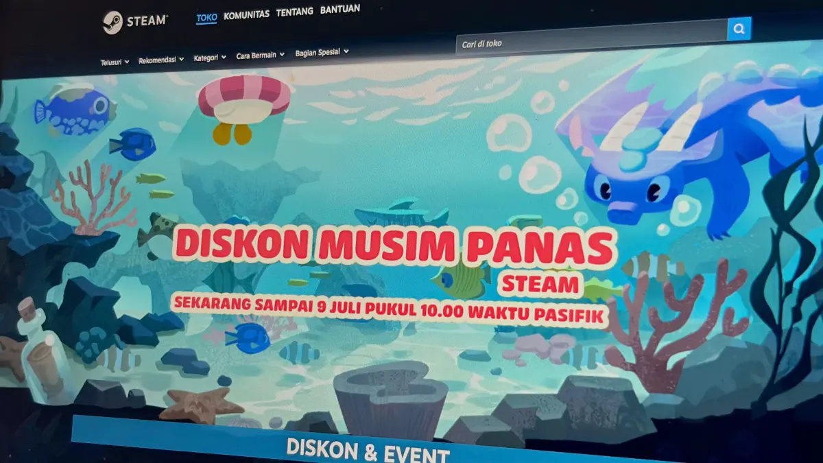 Halaman Steam Summer Sale 2026 yang menampilkan promo diskon game PC. (Sumber: Dokumentasi Pribadi)