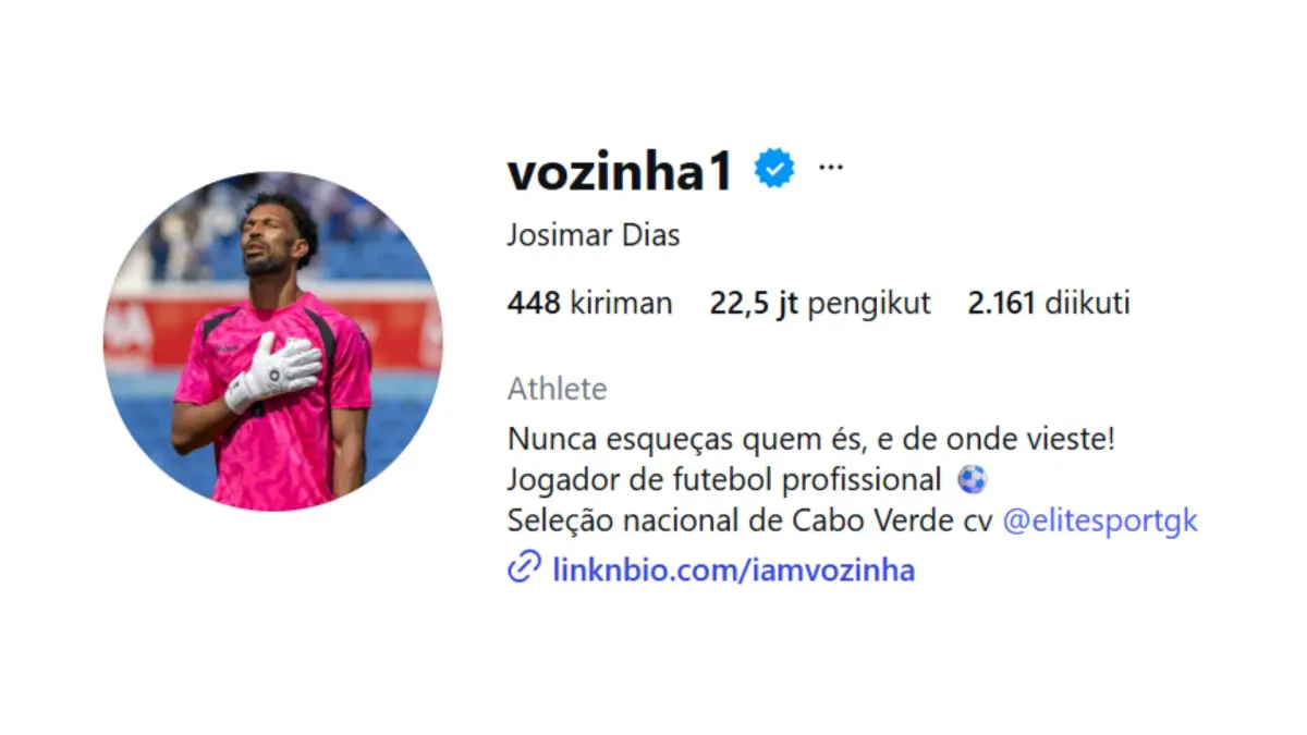Instagram Vozinha kini mencapai 22,5 juta dan menjadikannya kiper dengan followers terbanyak di dunia (Instagram @vozinha1)