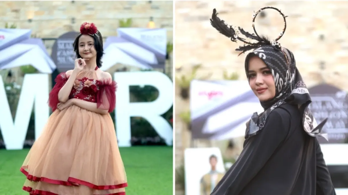 USUNG KONSEP FANTASTISCA: Salah satu model menampilkan contoh gaun dari desainer Mshee Maudiza (kanan) dan gaun karya Keano Kids yang juga ditampilkan dalam launching Malang Fashion Runaway (MFR) tahun ketujuh, Sabtu (4/7). (Darmono/Radar Malang)