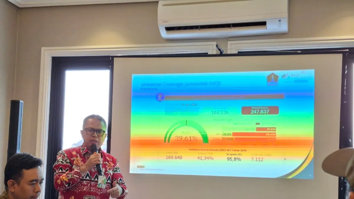 BUTUH DITINGKATKAN: Kepala BPJS Ketenagakerjaan Cabang Malang Zulkarnain Mahading menyampaikan capaian kepesertaan BPJS Naker di Kota Malang.