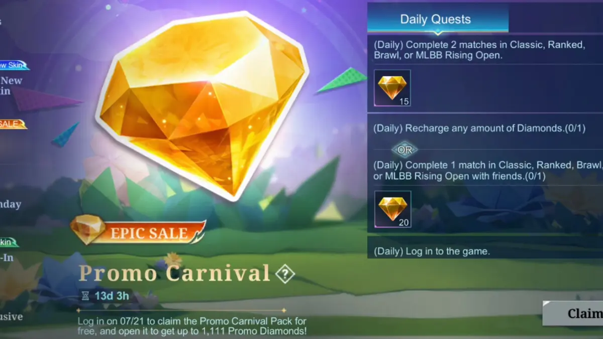 Tangkapan layar tampilan Event Promo Carnival Diamond Kuning MLBB. 