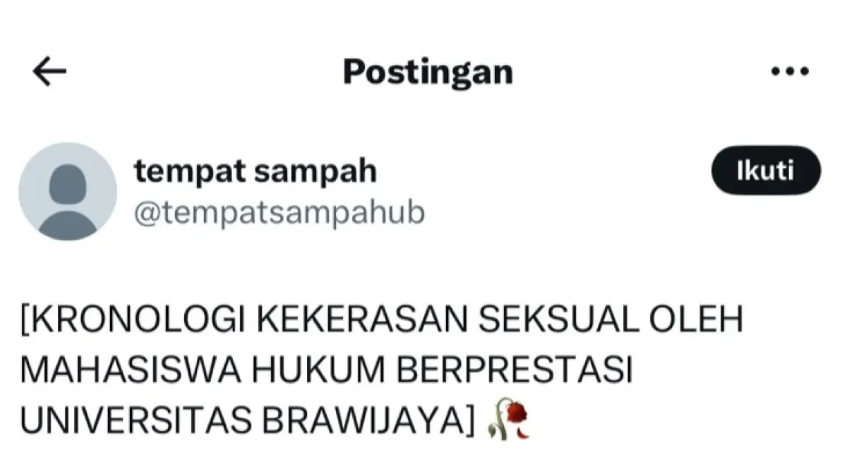 Tangkapan layar curhatan mahasiwi UB jadi korban kekerasan seksual. (Istimewa)