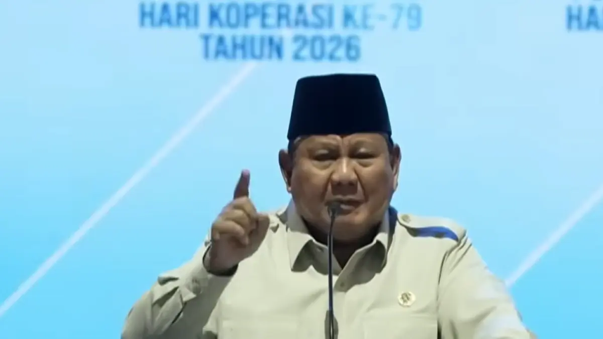 Presiden RI Prabowo Subianto saat berpidato dalam peringatan Hari Koperasi ke-79. (Sumber: Sekretariat Presiden)


