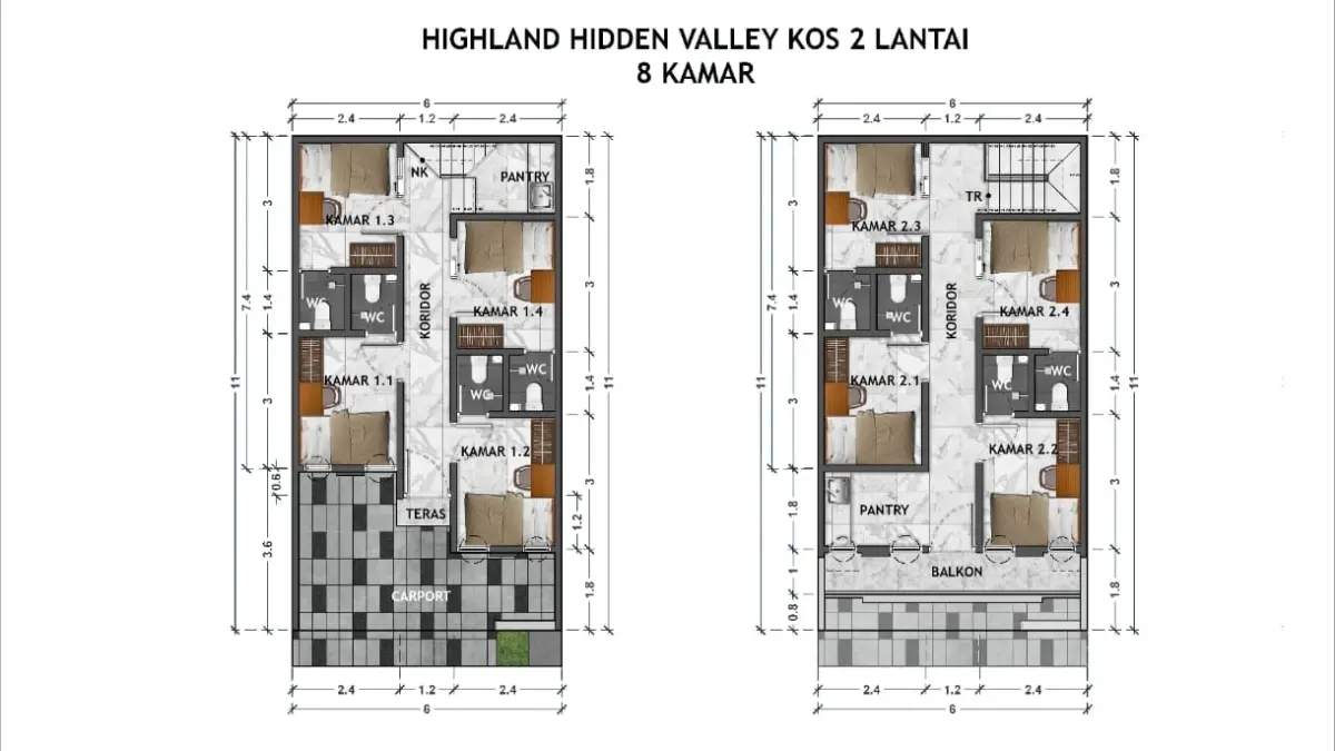 LEGA: Hidden Valley menawarkan bangunan rumah kos dua lantai dengan delapan kamar tidur dan delapan kamar mandi.