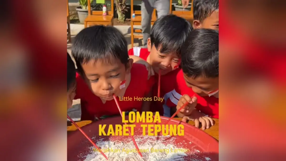 Lomba Agustusan karet dalam tepung (Sumber: TikTok/@lamionkids)
