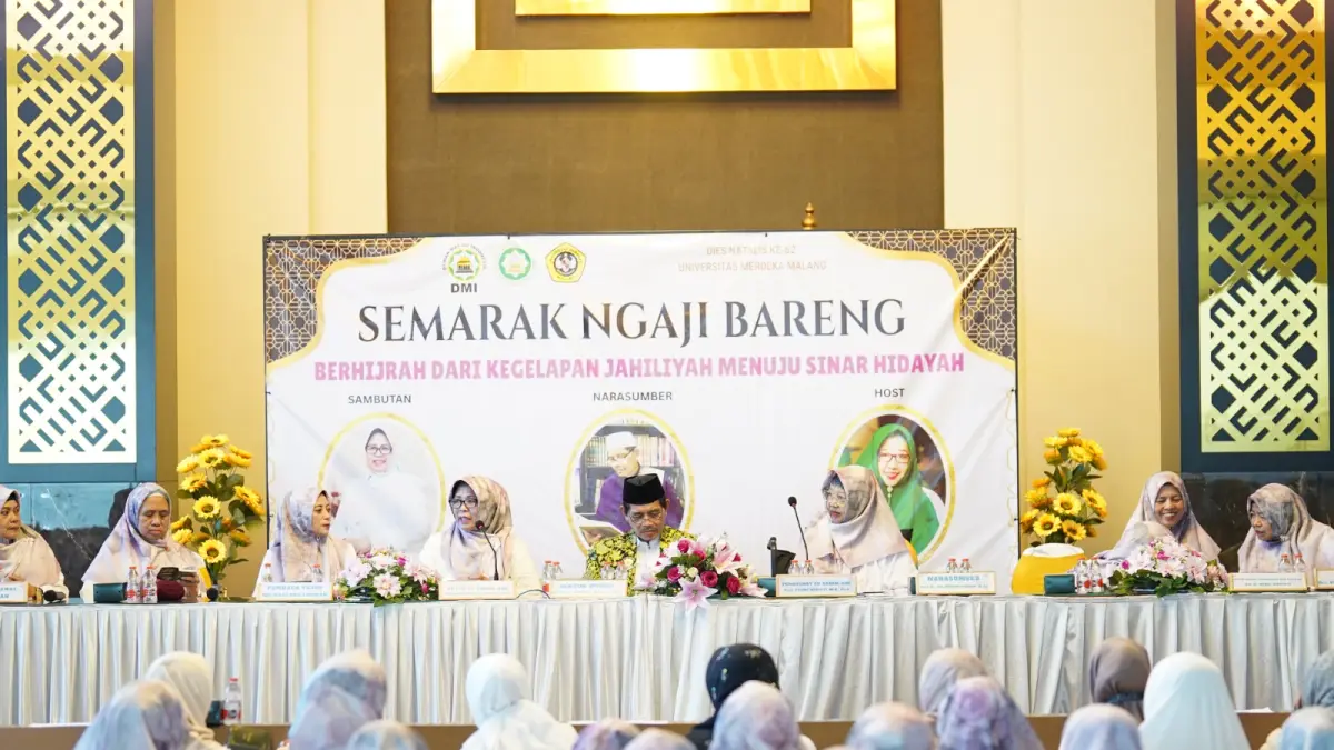 RAMAI: Suasana gelaran Semarak Ngaji Bareng di Masjid Al-Huda UNMER Malang. Foto: Humas UNMER Malang