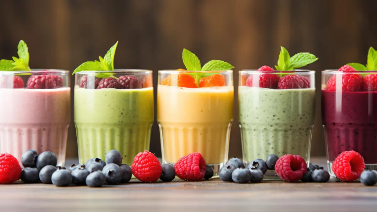 Smoothies dengan buah segar, tekstur creamy, dan aneka topping (Magnific).