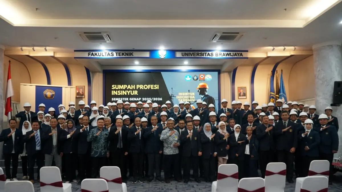 RESMI: Fakultas Teknik Universitas Brawijaya (FT UB) mengukuhkan 69 insinyur melalui Sumpah Profesi Insinyur Program Reguler Angkatan V dan Rekognisi Pembelajaran Lampau (RPL) Angkatan XVI Program Studi Program Profesi Insinyur (PSPPI), Sabtu (25/7).