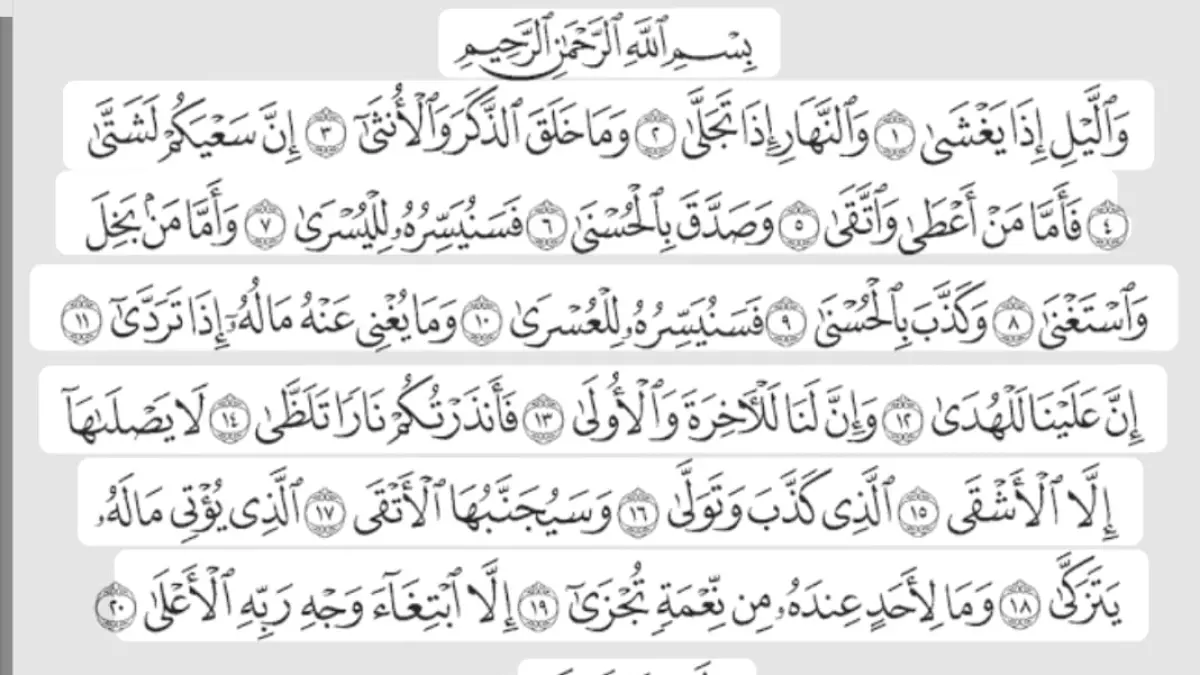 MAKKIYAH: Surat Al Lail merupakan surat ke-92 dalam Al Qur