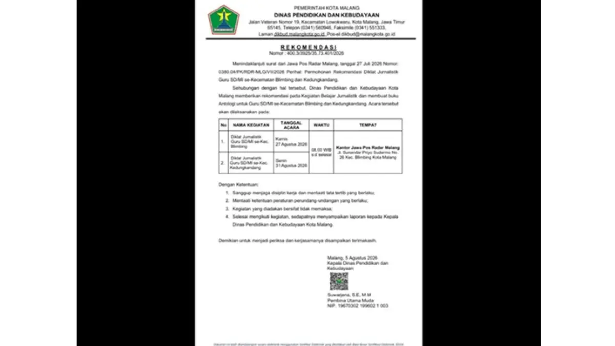 Dinas Pendidikan dan Kebudayaan Kota Malang Beri Rekomendasi Diklat Jurnalistik

