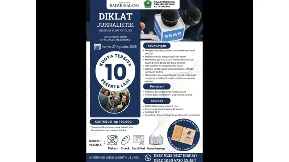 Kuota Peserta Diklat Jurnalistik SD/MI Se-Kecamatan Blimbing Tersisa 10 Guru
