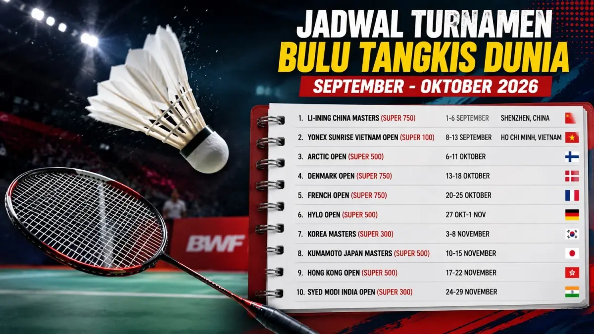 Daftar Turnamen Bulu Tangkis Dunia September-Oktober 2026.