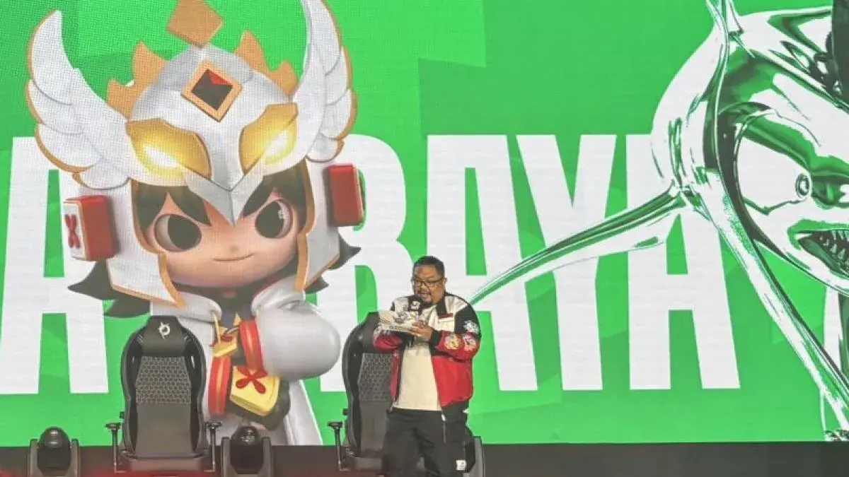 Head of Esports Business Development Moonton Games Indonesia, Martinus H. Manurung, memberikan pemaparan dalam acara temu media mengenai peluncuran kampanye "Road to Surabaya" untuk playoff MPL Indonesia Season 18 di MPL Arena, Jakarta, Jumat (14/8/2026). (Foto: ANTARA/Arindra Meodia / Sumber: ANTARA News)