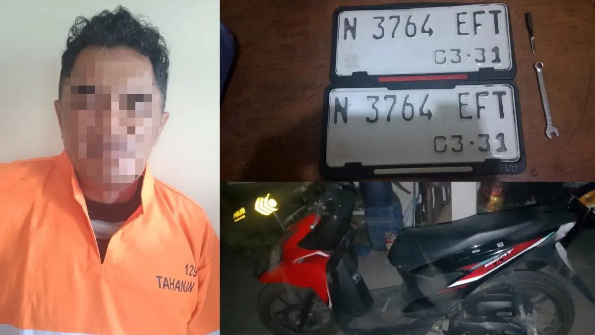 Pelaku curanmor dan barang bukti yang diamankan. (Humas Polresta Malang Kota)