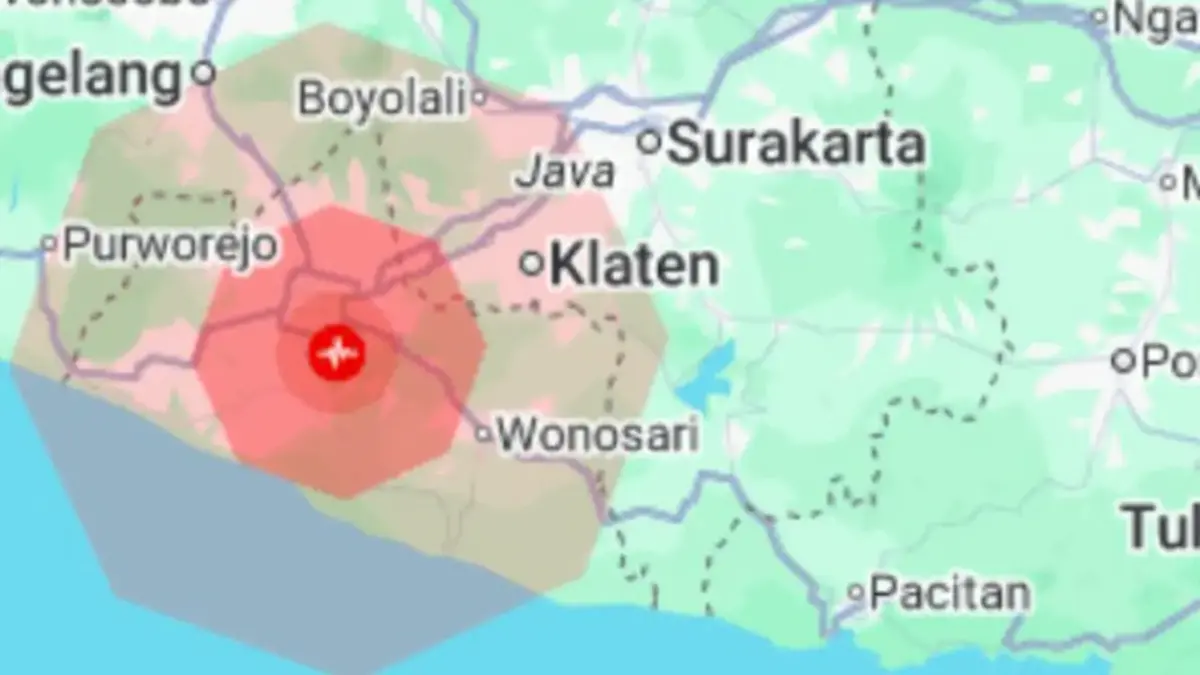 Peta wilayah sebaran guncangan gempa bumi berkekuatan magnitudo 3,6 yang berpusat di Kabupaten Bantul, Daerah Istimewa Yogyakarta. (Foto: Tangkapan Layar BMKG via Liputan6.com)