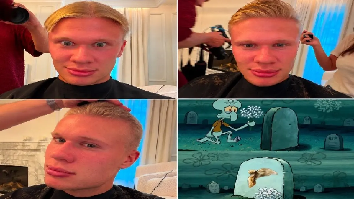 Haaland dengan tampilan model rambut barunya. (Sumber: @Erling/X)