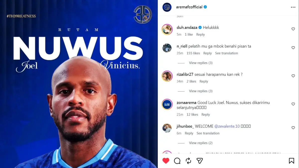 Postingan Arema FC yang melepas Joel Vinicius. (Tangkapan layar IG)