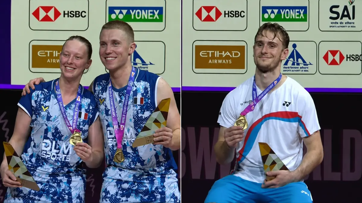 Thom Gicquel/Delphine Delrue dan Alex Lanier. (Sumber: @BadmintonTalk/X)