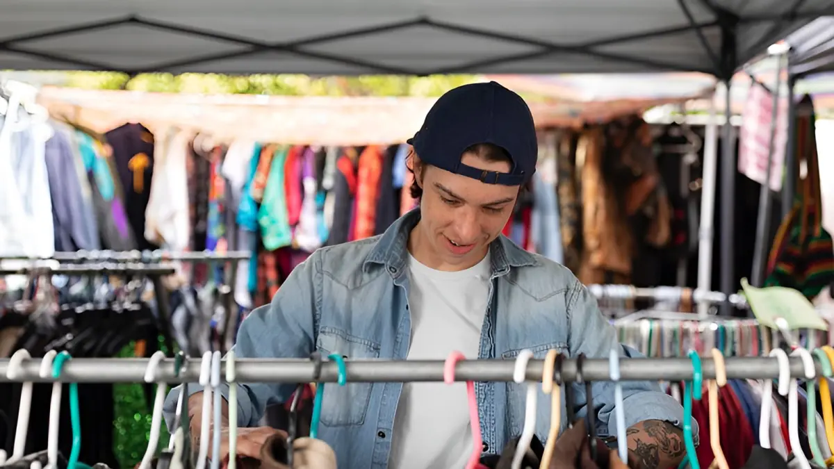 Tips memilih baju thrift agar tetap stylish dengan harga terjangkau. (A. Nugroho/Radar Malang) 

