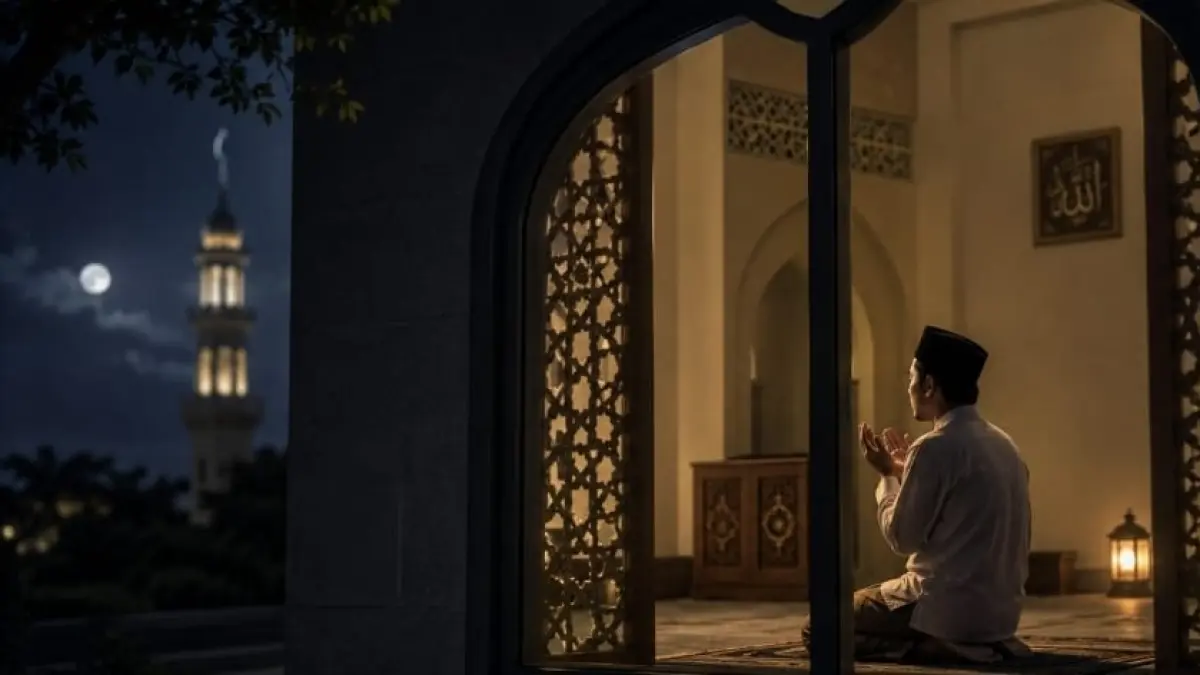 SHALAT MALAM: Banyak keutamaan yang bisa didapatkan bagi muslim yang rajin bangun malam untuk shalat sunat. (AI)
